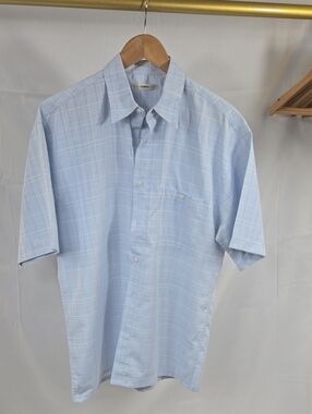 Moda Campia Moda Light Blue Plaid Short Sleeve Men's Shirt - Classic Fit Medium